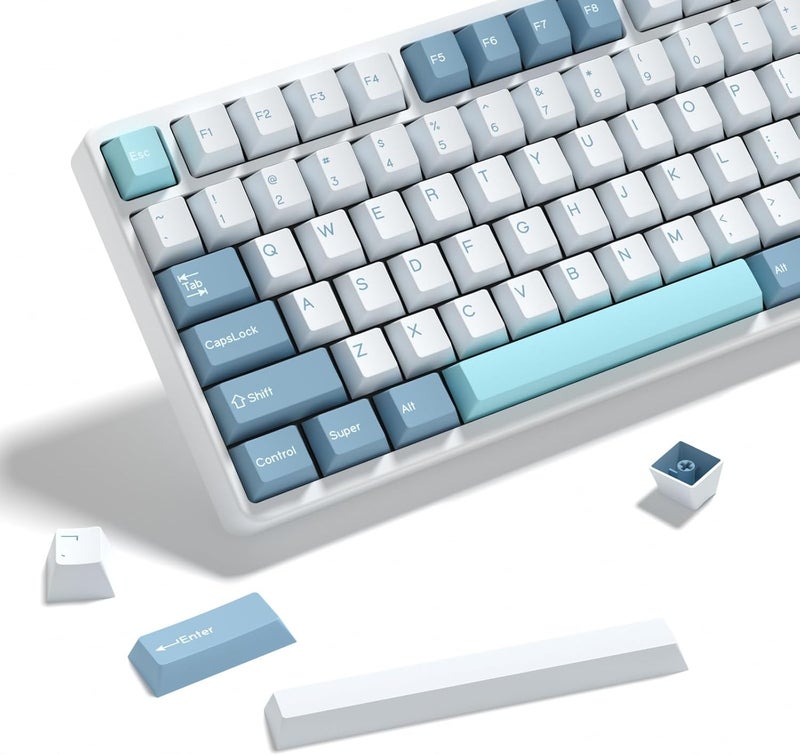 KBDiy SHOKO PBT Double Shot Keycap Set,176 Keys Blue Cute Custom Key Caps Keycaps 60 Percent Cherry Profile Keycaps for 61/64/68/84/87/100/104/108 Mechanical Keyboard - Image 1
